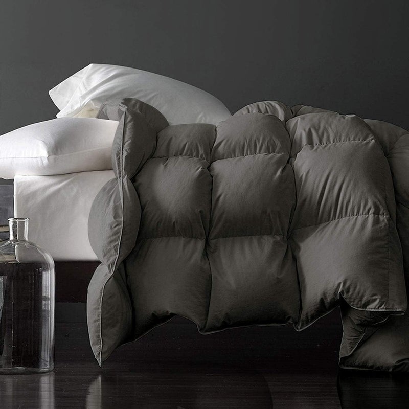 Royoliving Premium Feathers Down Duvet Insert Comforter King Size Charcoal Gray All Season Medium Warmth Winter Grey 100% Cotton Cover with Corner Tabs (106x90, 60 oz) - Image 1